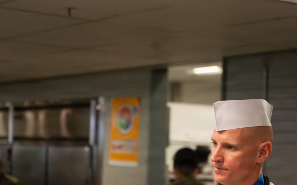 Let's Eat! Triad cranks on the chow line at Mercer Hall Galley