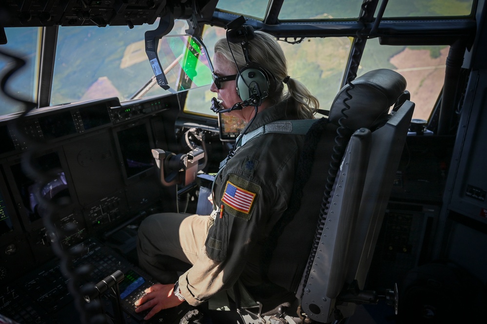 165th Airlift Wing's C-130J flies over Tybee Island during local sortie