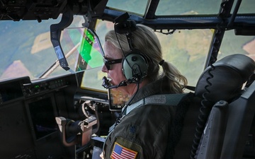 165th Airlift Wing's C-130J flies over Tybee Island during local sortie