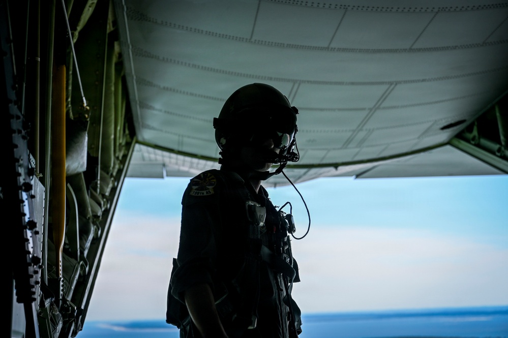 165th Airlift Wing's C-130J flies over Tybee Island during local sortie