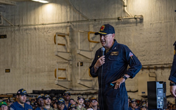 USS Gerald R. Ford (CVN 78) Conducts an All-hands Call