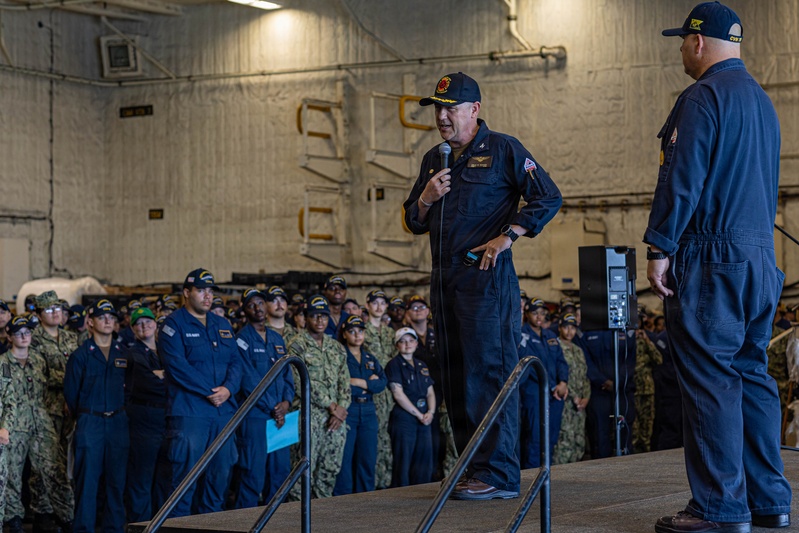 USS Gerald R. Ford (CVN 78) Conducts an All-hands Call