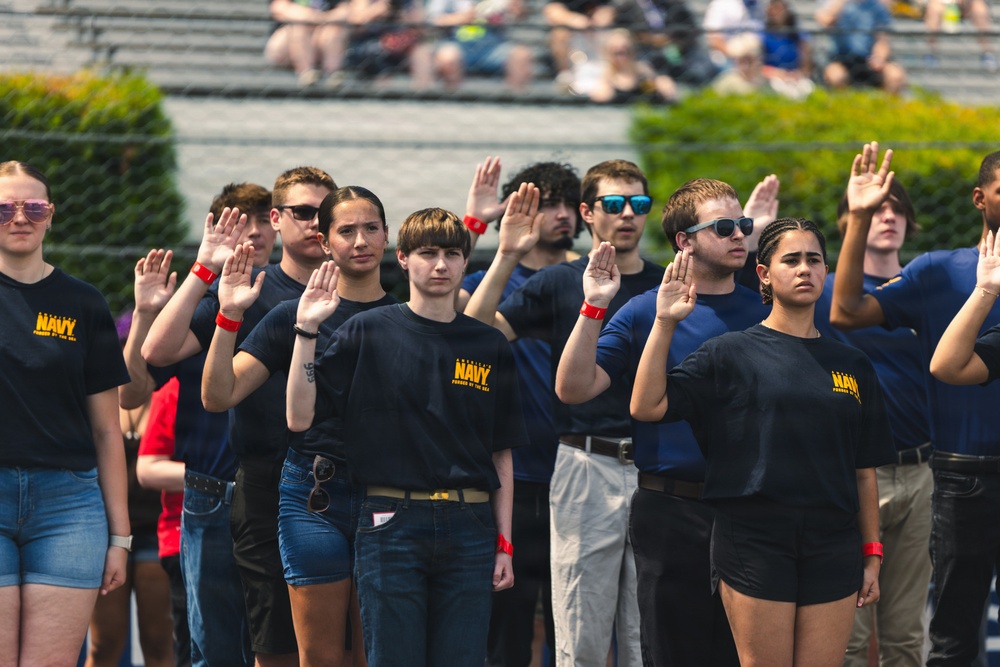 Future Sailors Recite the Oath of Enlistment at the Pocono Raceway