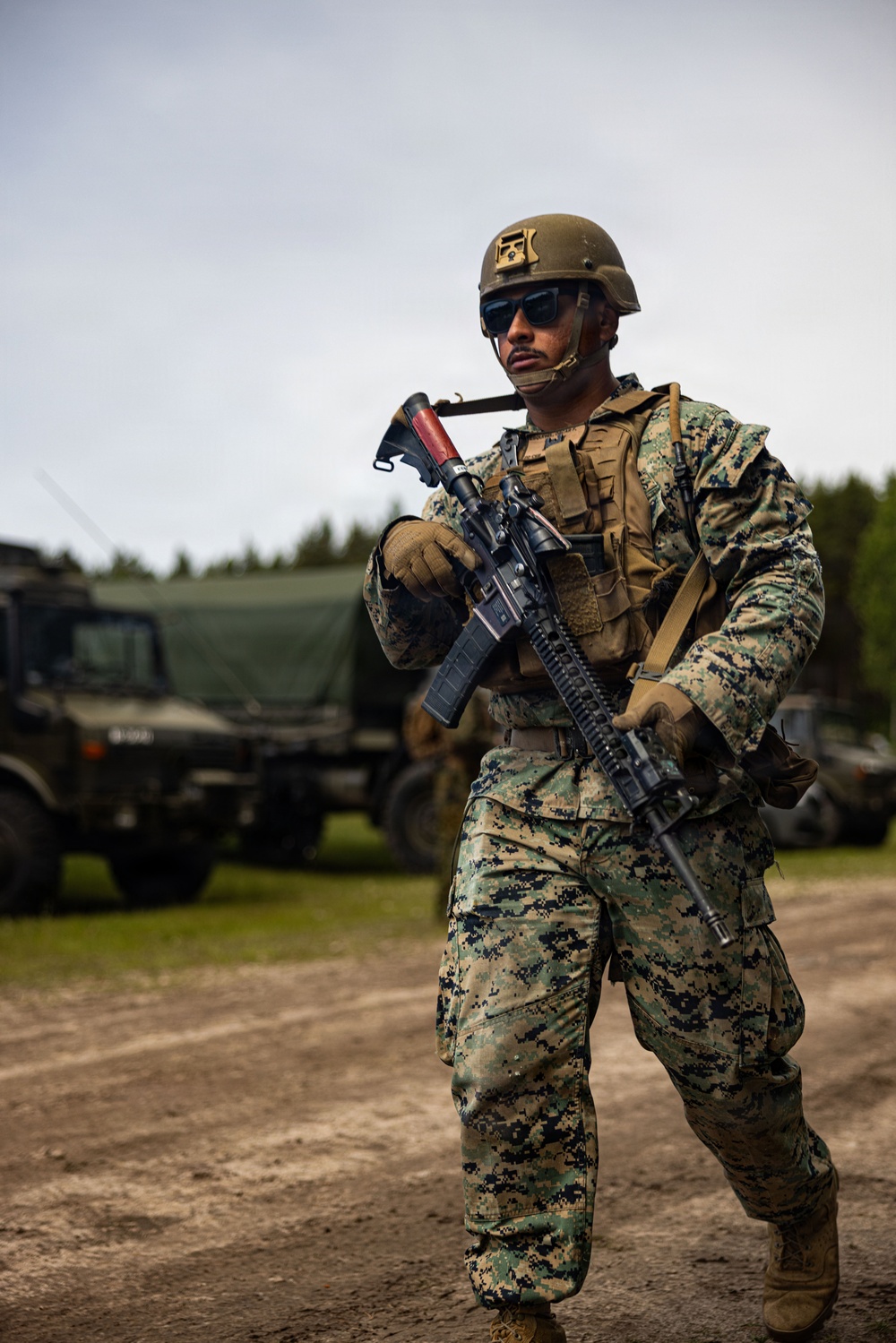 U.S. Marine Corps combat engineers conduct beach security patrol