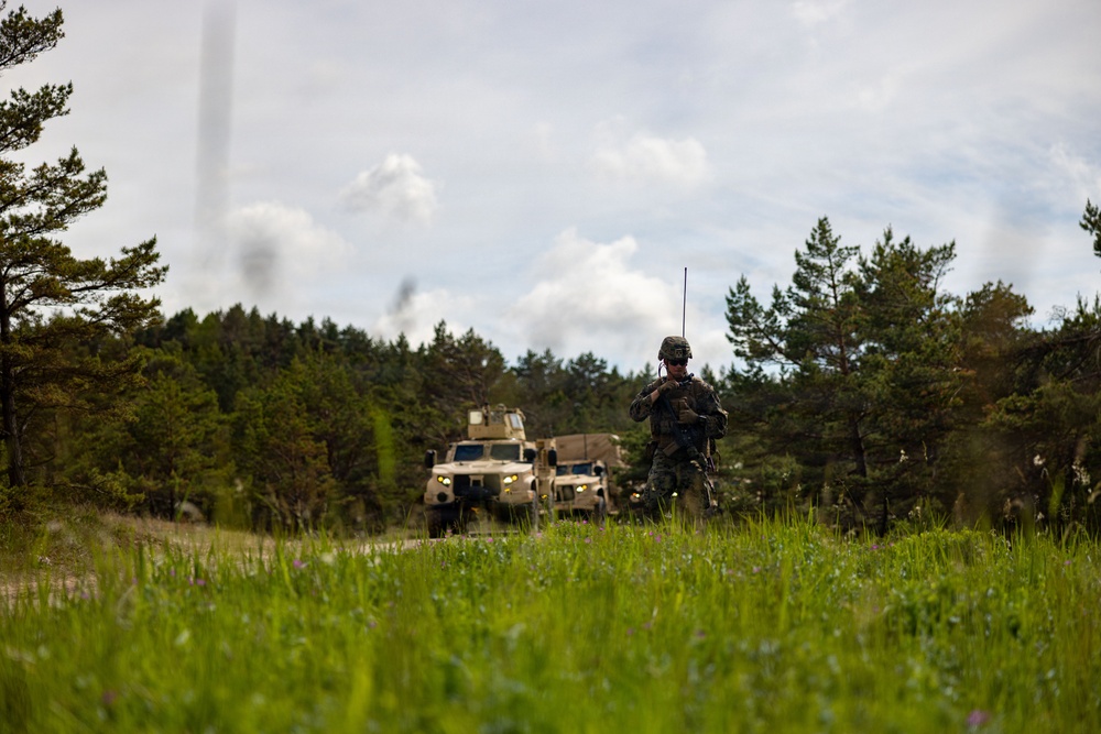 U.S. Marine Corps combat engineers conduct beach security patrol
