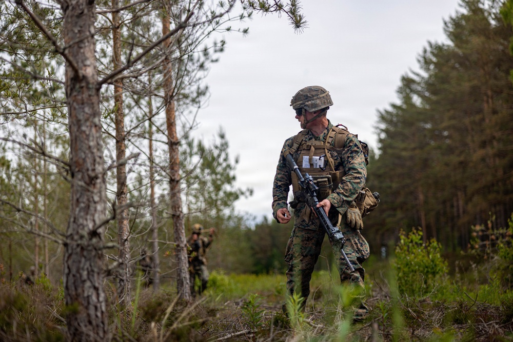 U.S. Marine Corps combat engineers conduct beach security patrol