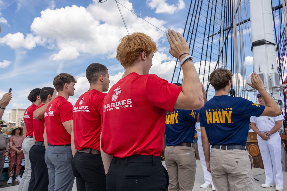 U.S. Marine Poolees Swear In Aboard USS Constitution