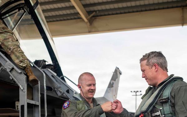 Secretary of the Army, Hon. Dan Driscoll, conducts a familiarity flight in an F-16.
