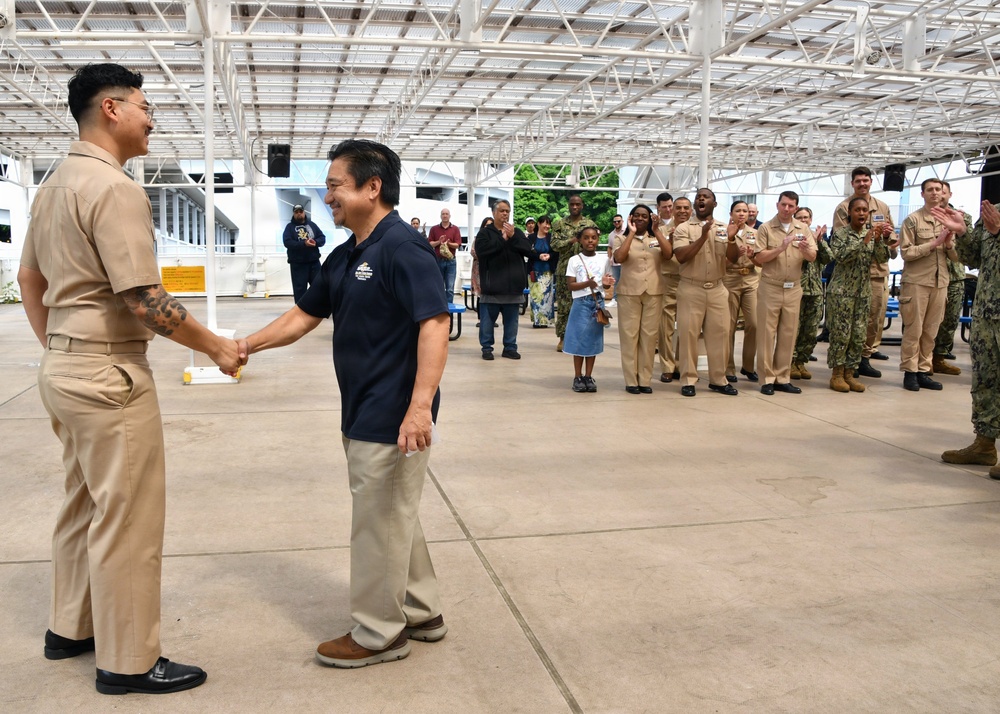 Lt. j.g. Zay Htet, assigned to NAVSUP FLC Yokosuka (FLCY), was promoted to the rank of Lieutenant during a ceremony attended by dozens of his peers onboard Commander Fleet Activities Yokosuka.
