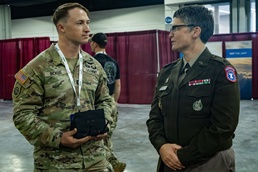 Brig. Gen. Sara Dudley and Capt. Jacob Bickus speaking at SkillsUSA2026
