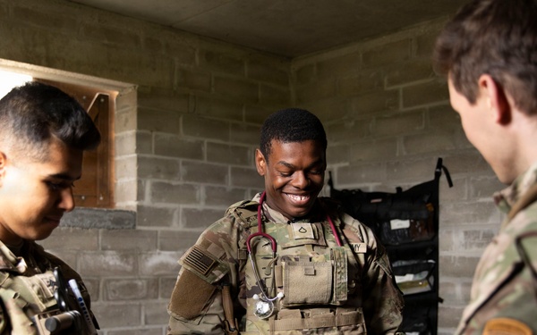 Day 2: U.S. and British Army medics train together during close-quarters battle drills