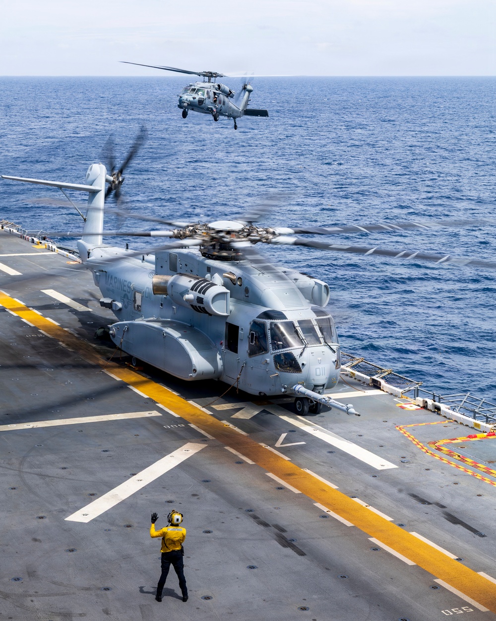 26th Marine Expeditionary Unit's Type Commander's Amphibious Training | CH-53K Cross-Deck
