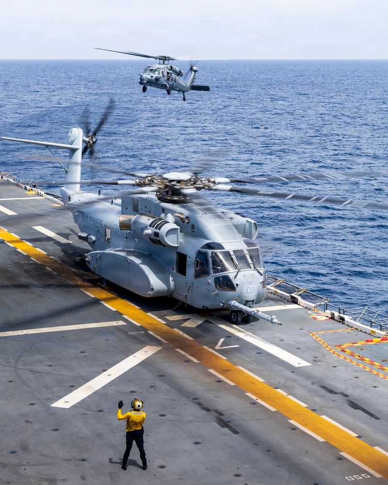 26th Marine Expeditionary Unit's Type Commander's Amphibious Training | CH-53K Cross-Deck