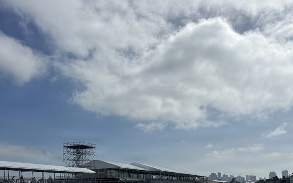 A view from the track with San Diego's skyline in the background