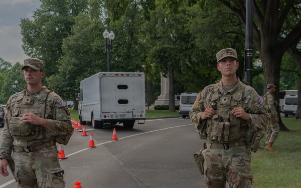 Mississippi National Guardsmen patrol during UFC Freedom 250 in Washington, D.C.