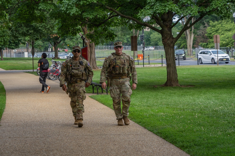 Mississippi National Guardsmen patrol during UFC Freedom 250 in Washington, D.C.