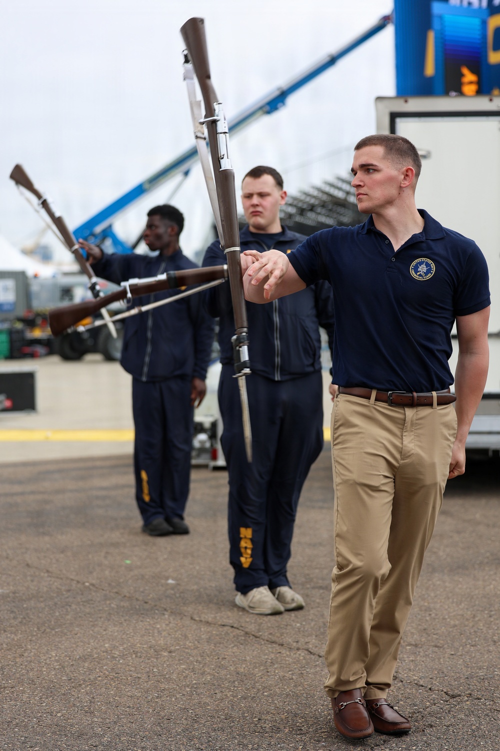 The United States Navy Ceremonial Guard Practices for NASCAR San Diego Weekend