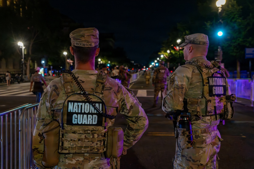 Mississippi National Guardsmen patrol during UFC Freedom 250 in Washington, D.C.