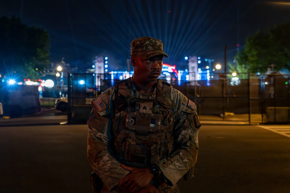 Mississippi National Guardsmen patrol during UFC Freedom 250 in Washington, D.C.