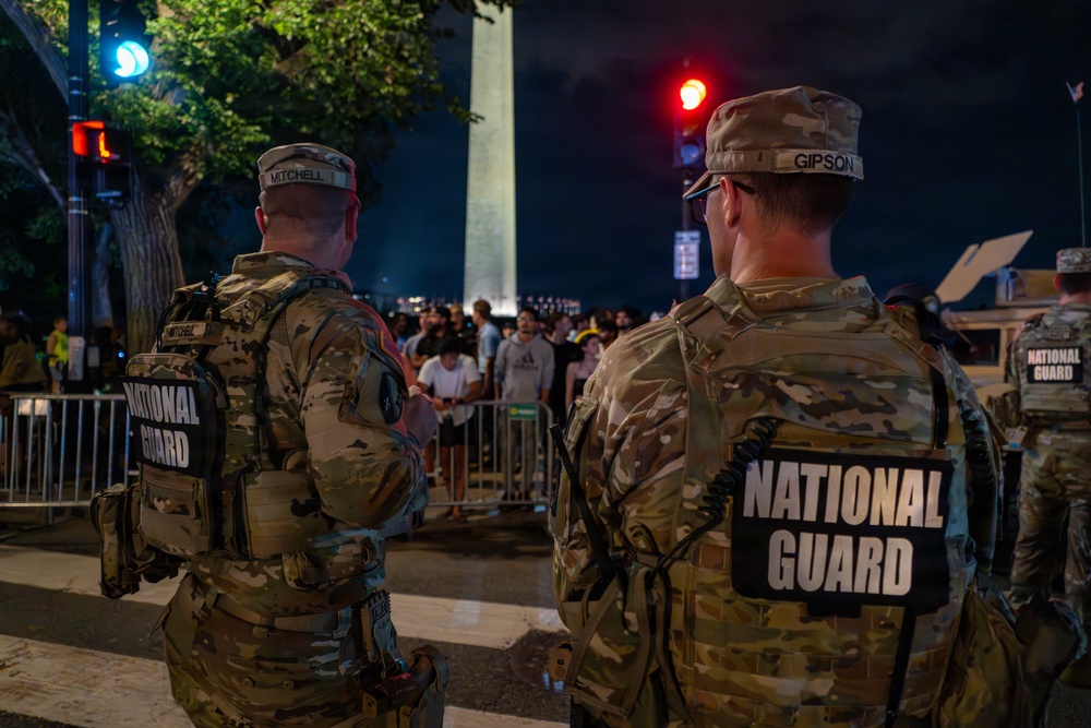 Mississippi National Guardsmen patrol during UFC Freedom 250 in Washington, D.C.