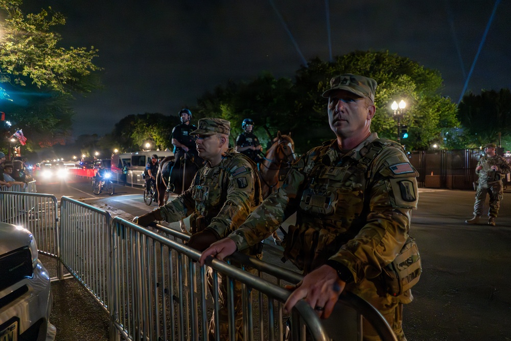 Mississippi National Guardsmen patrol during UFC Freedom 250 in Washington, D.C.