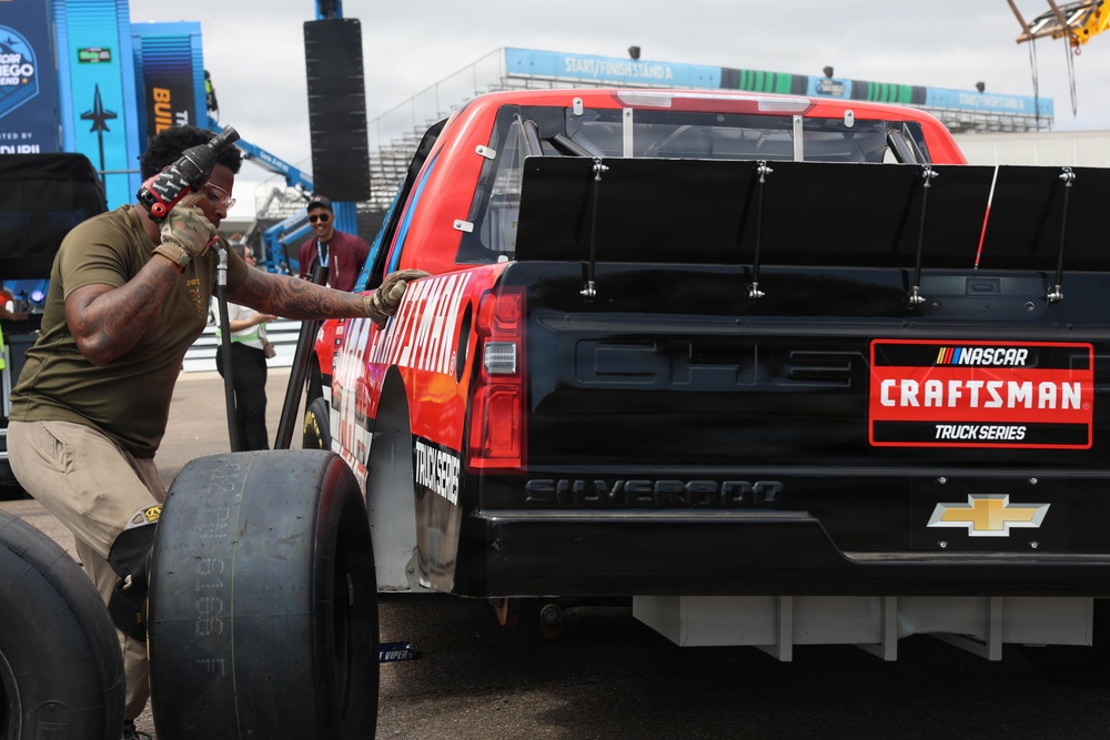 Vehicle repair teams train Sailors on Naval Base Coronado for NASCAR San Diego weekend