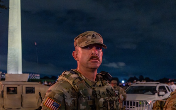 Mississippi National Guardsmen patrol during UFC Freedom 250 in front of the White House