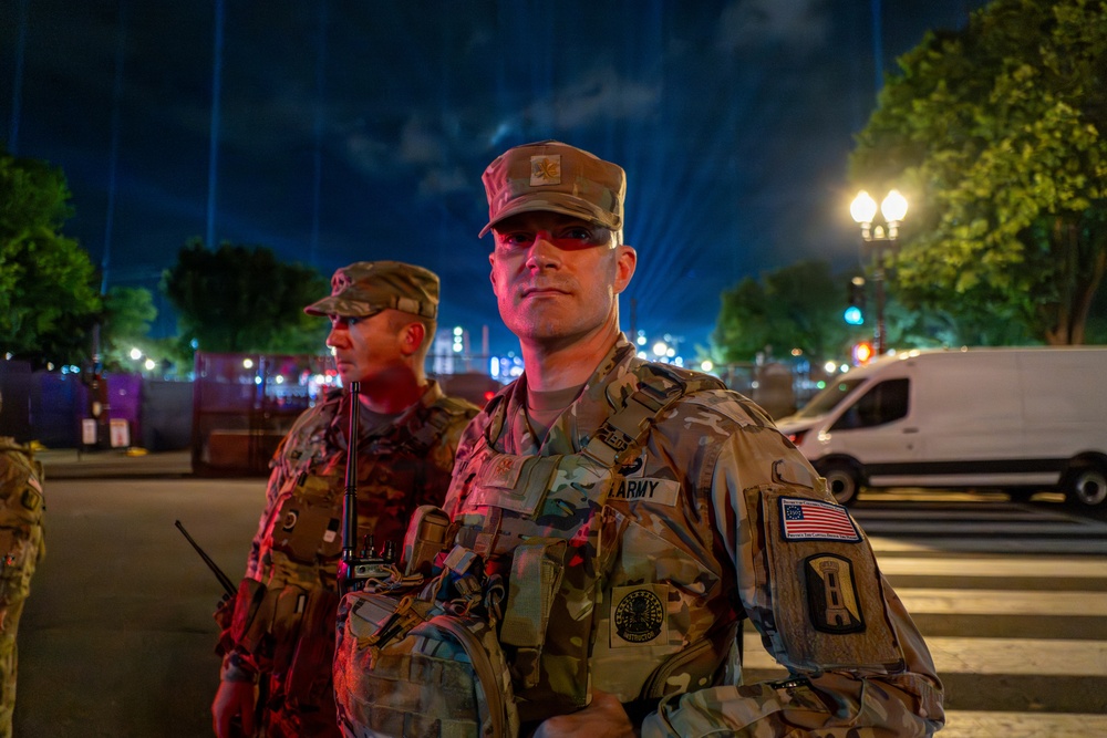 Mississippi National Guardsmen patrol during UFC Freedom 250 in front of the White House