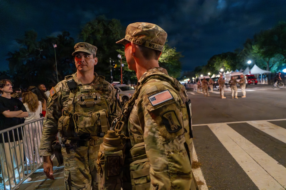 Mississippi National Guardsmen patrol during UFC Freedom 250 in front of the White House