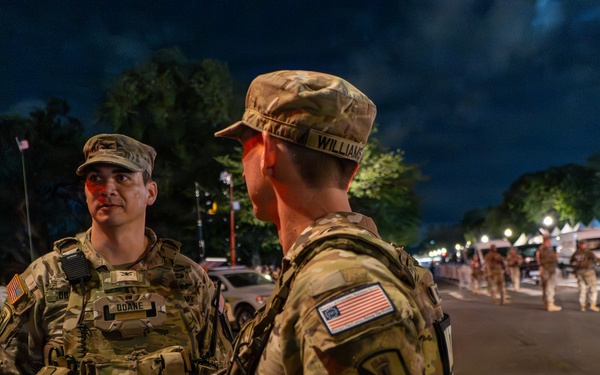 Mississippi National Guardsmen patrol during UFC Freedom 250 in front of the White House
