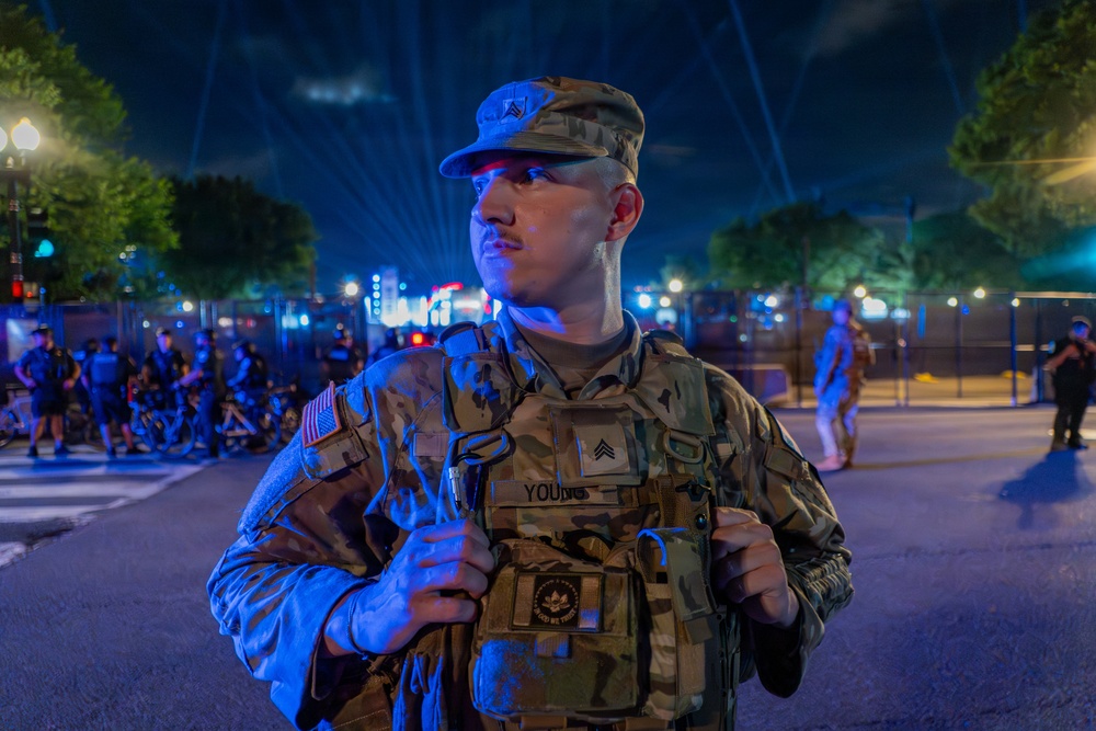 Mississippi National Guardsmen patrol during UFC Freedom 250 in front of the White House