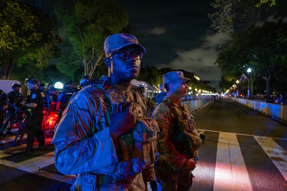 Mississippi National Guardsmen patrol during UFC Freedom 250 in front of the White House