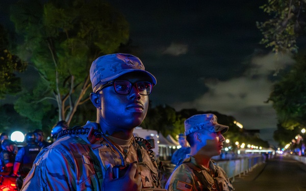 Mississippi National Guardsmen patrol during UFC Freedom 250 in front of the White House