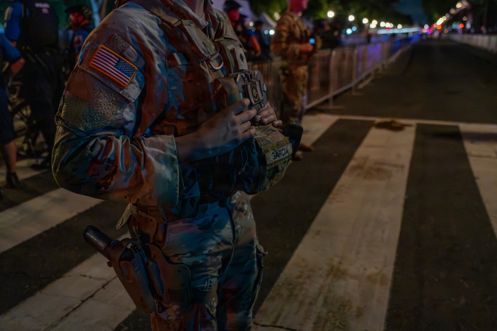 Mississippi National Guardsmen patrol during UFC Freedom 250 in front of the White House