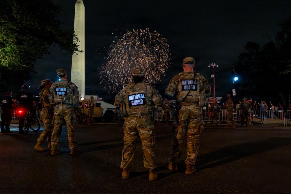 Mississippi National Guardsmen patrol during UFC Freedom 250 in front of the White House