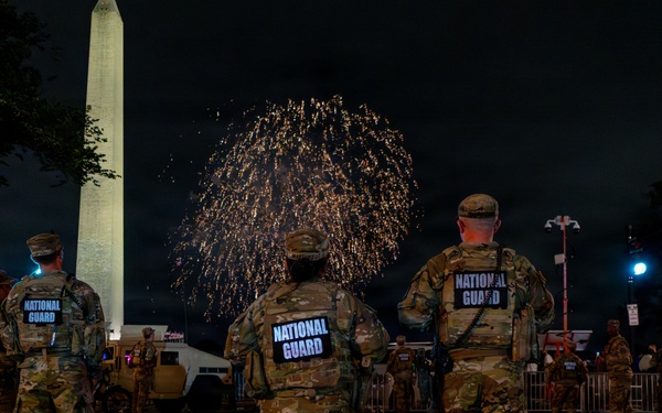 Mississippi National Guardsmen patrol during UFC Freedom 250 in front of the White House