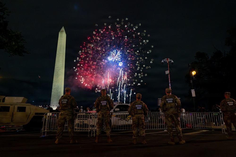 Mississippi National Guardsmen patrol during UFC Freedom 250 in front of the White House