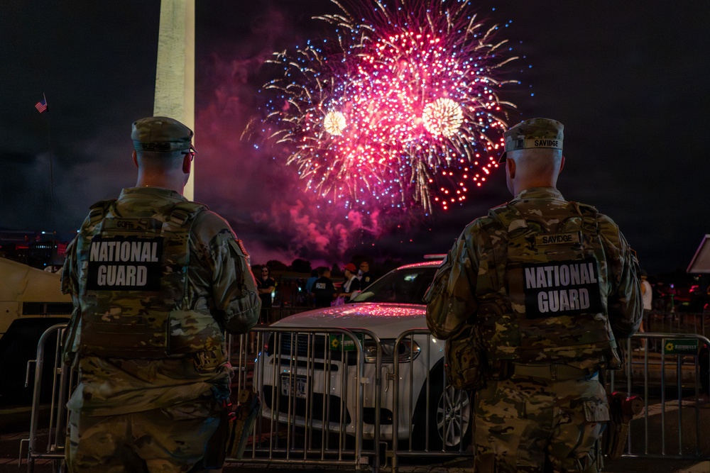 Mississippi National Guardsmen patrol during UFC Freedom 250 in front of the White House