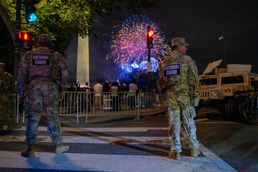 Mississippi National Guardsmen patrol during UFC Freedom 250 in front of the White House