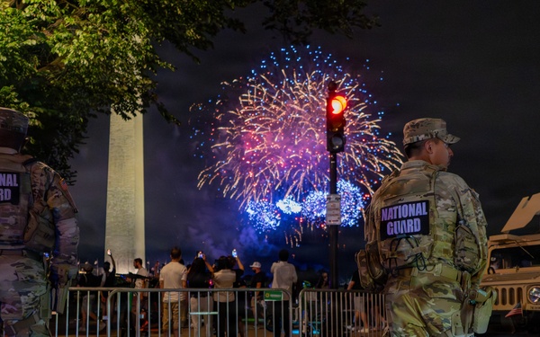 Mississippi National Guardsmen patrol during UFC Freedom 250 in front of the White House