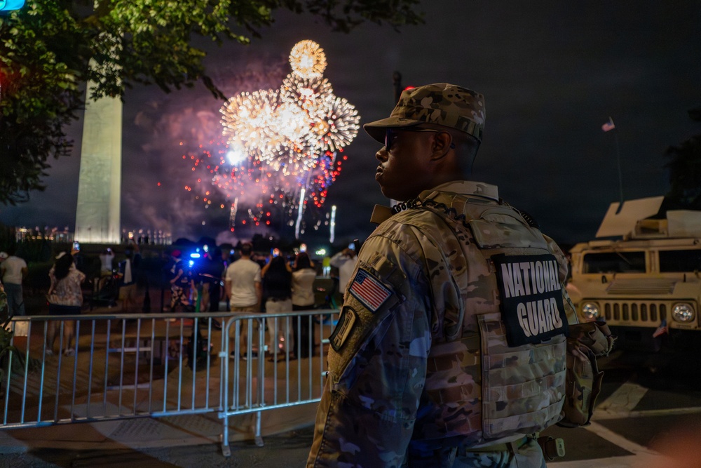 Mississippi National Guardsmen patrol during UFC Freedom 250 in front of the White House