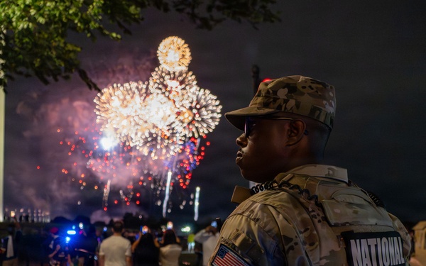 Mississippi National Guardsmen patrol during UFC Freedom 250 in front of the White House