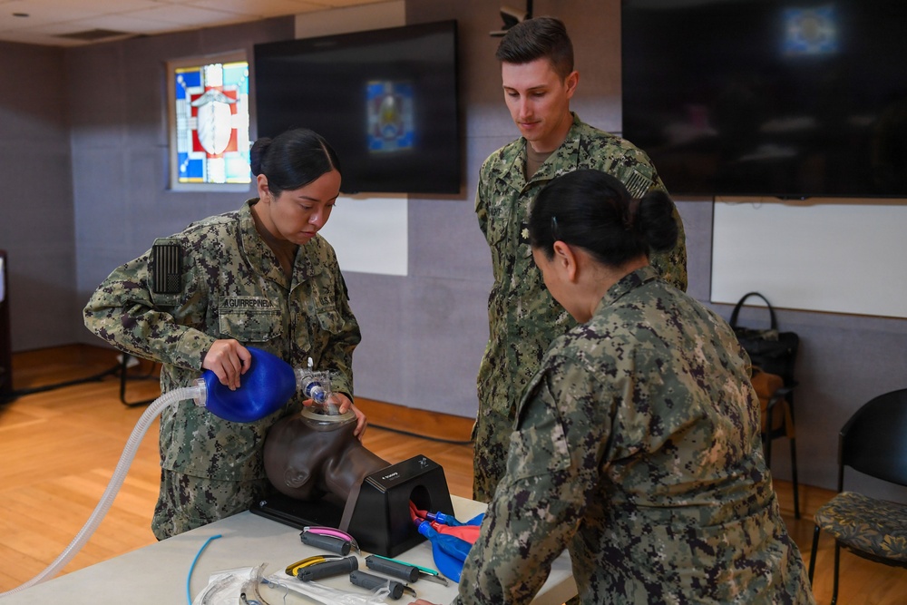 USNS Mercy Sailors participate in MERCEX training.