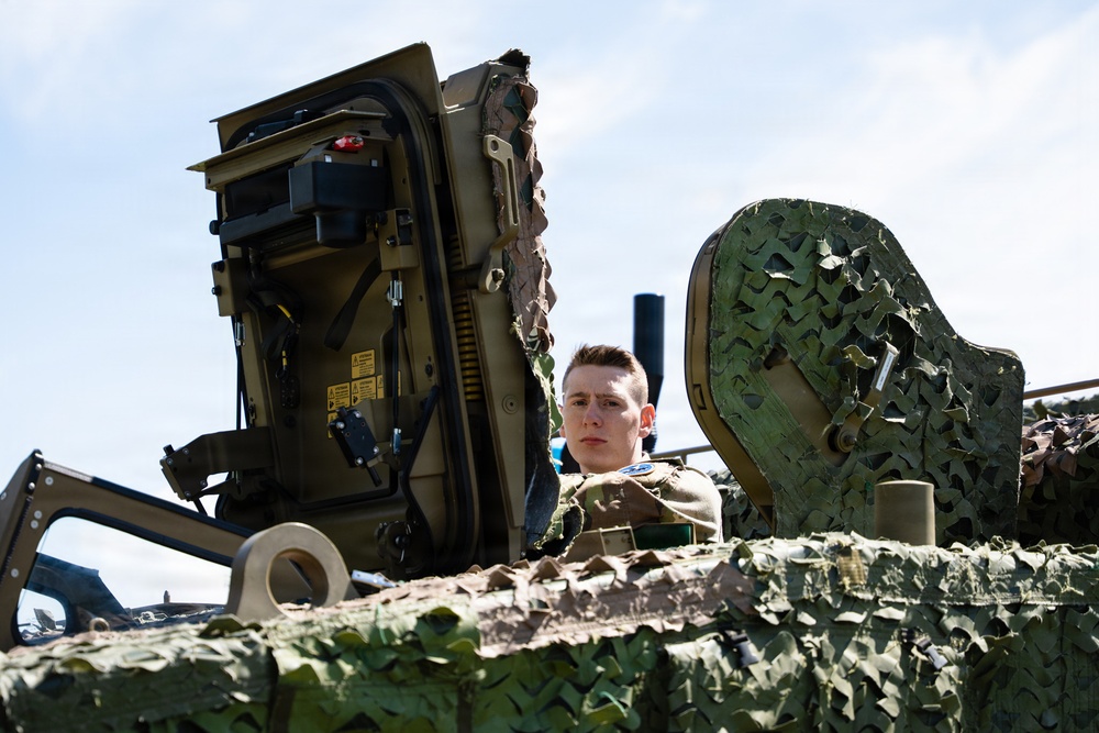 Posing in Stryker ambulance