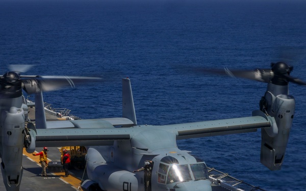 U.S. Marines and Sailors conduct flight operations on USS Essex