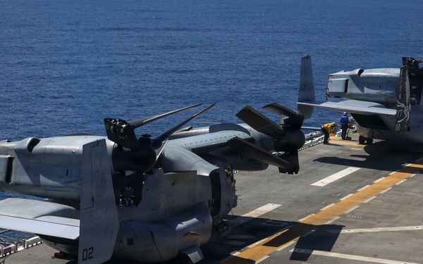 U.S. Marines and Sailors conduct flight operations on USS Essex