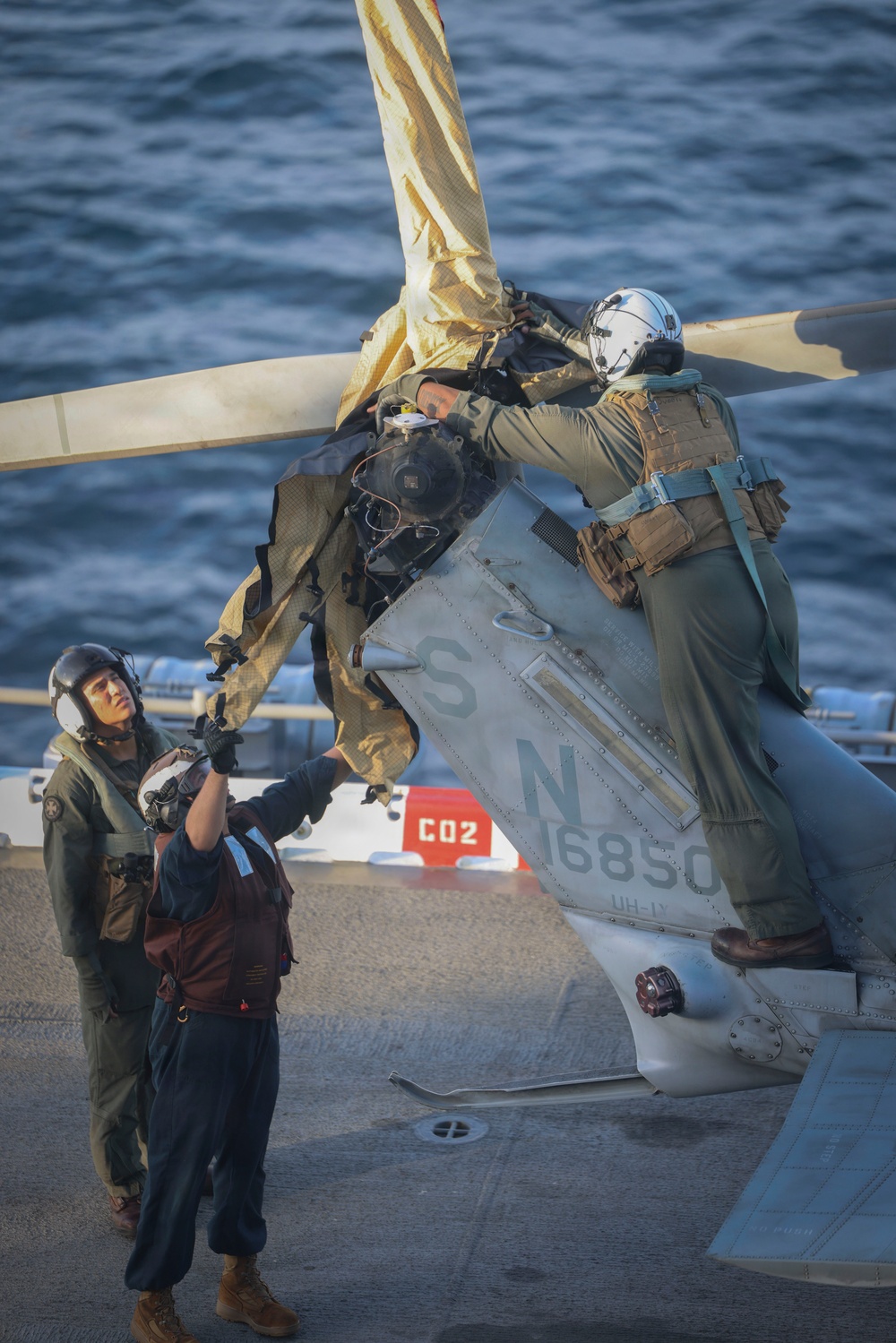 U.S. Marines and Sailors conduct flight operations on USS Essex