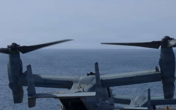 U.S. Marines and Sailors conduct flight operations on USS Essex