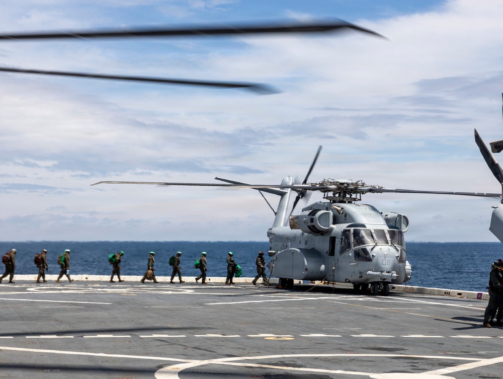 26th Marine Expeditionary Unit’s Type Commanders Amphibious Training | HMH-461 cross decks from the USS Arlington to the USS Kearsarge