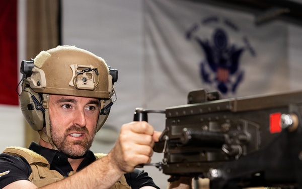 NASCAR Driver Austin Dillon participates in a conflict kinetics simulation